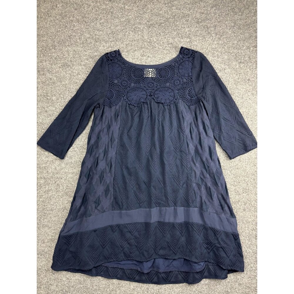 Holding Horses Dress Womens Small Blue Crochet Lace Chevron Shift Anthropologie